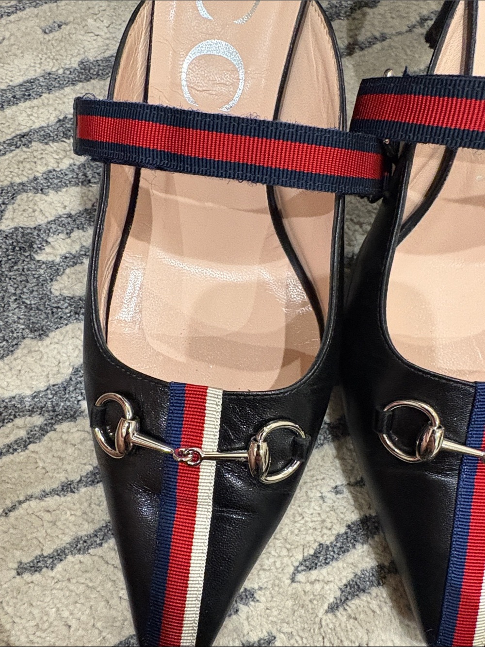 Gucci Sylvie Horsebit Slingback Pump Mule Black Web Stripe Mid Heel - Picture 3 of 15